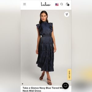 Lulu's - Take a Glance Navy Blue Tiered Mock Neck Midi Dress